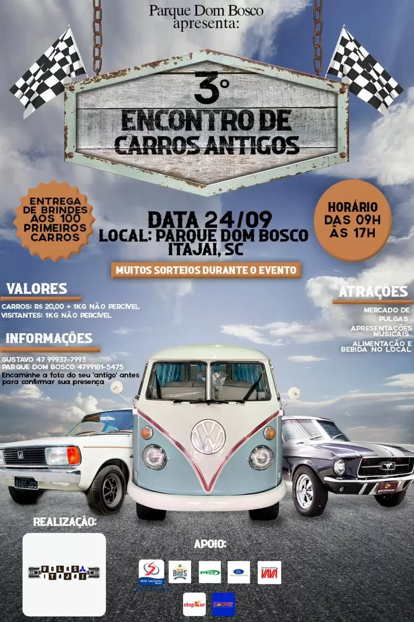 3° Encontro de carros antigos do Parque Dom Bosco acontecerá dia 24 de setembro