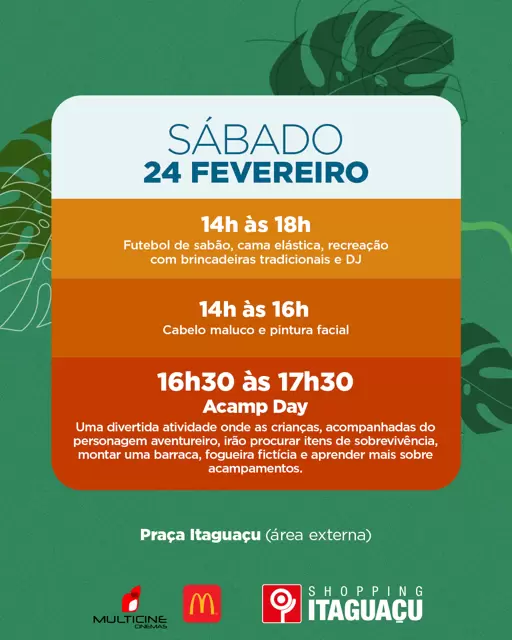 Fim de semana tem “Acamp Day”, futebol de sabão, cama elástica e muita diversão no Shopping Itaguaçu