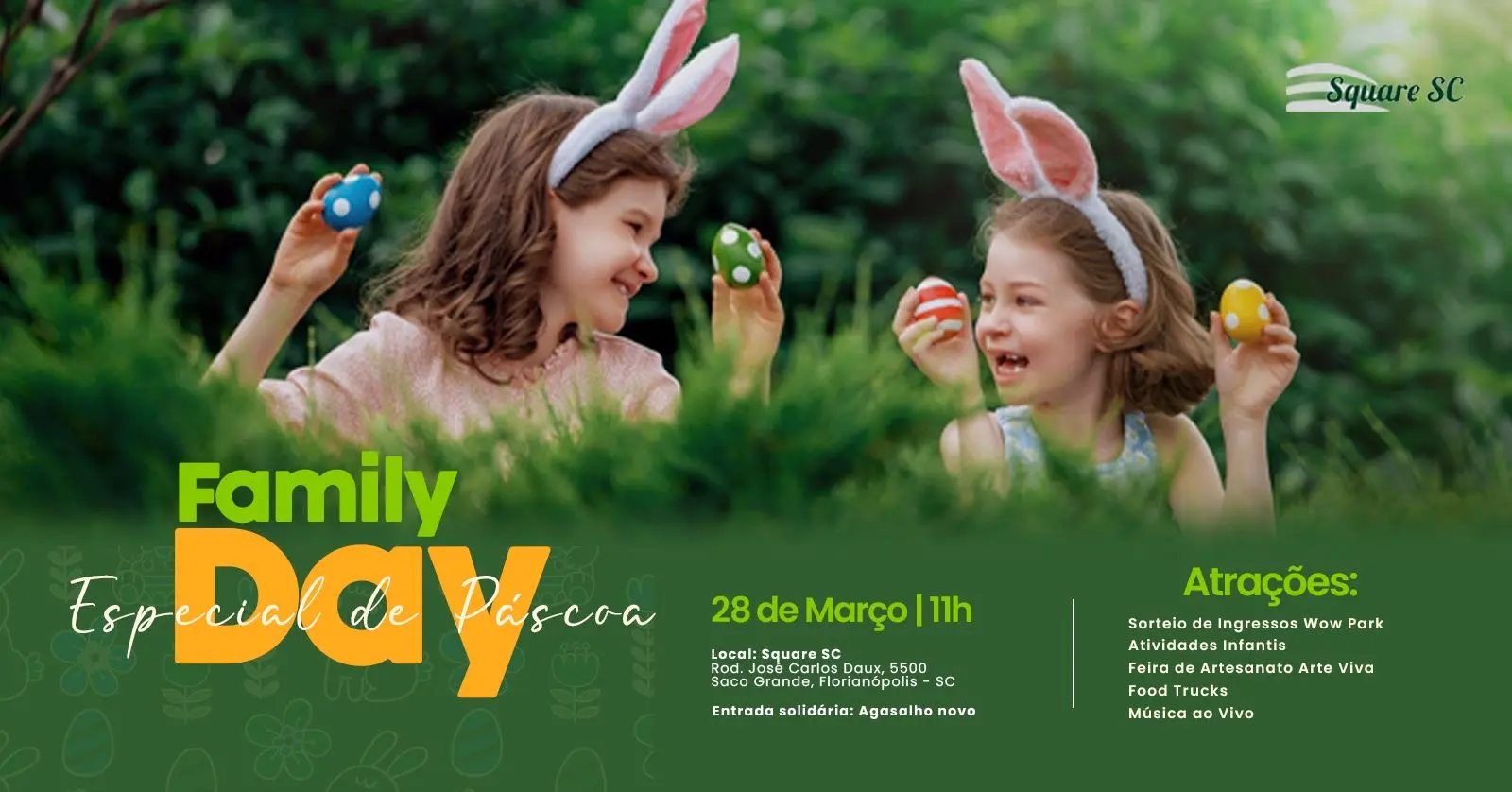Family Day de Páscoa no Square SC promove integração comunitária e ação solidária em Florianópolis