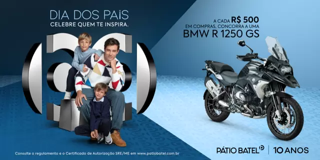 Dia dos Pais: Pátio Batel sorteia BMW R 1250 GS e traz exposição exclusiva da marca