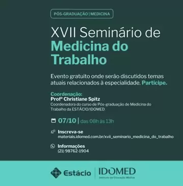 IDOMED realiza o XVII Seminário de Medicina do Trabalho online e gratuito