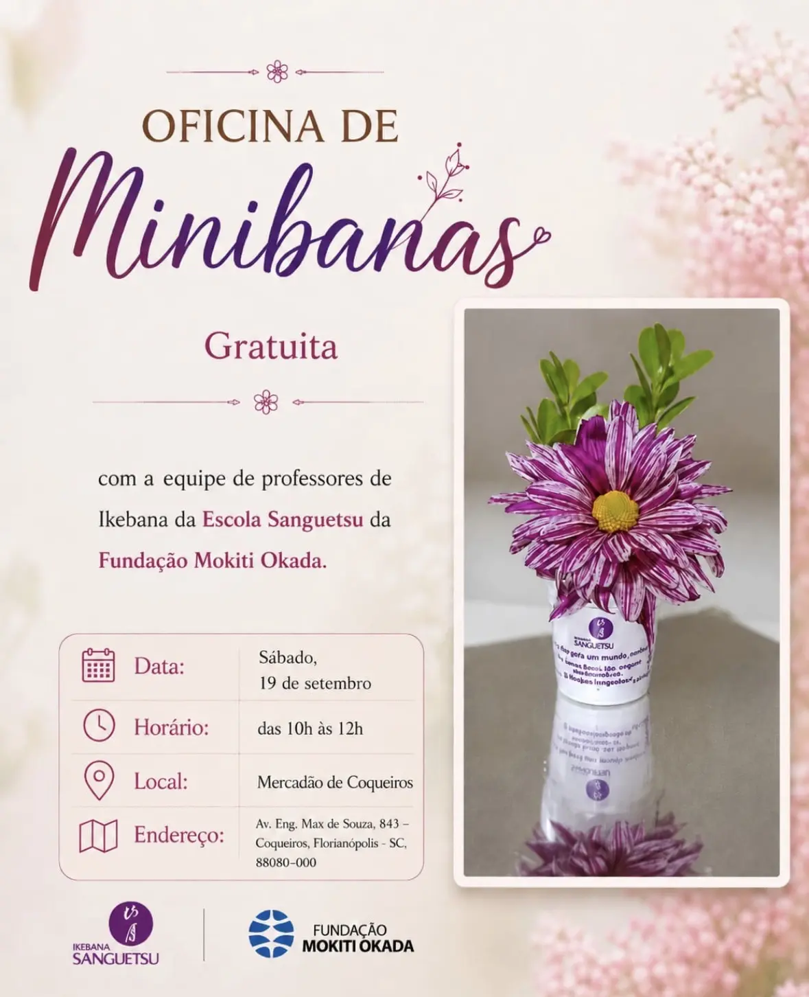 Florianópolis recebe oficina gratuita de mini arranjos florais