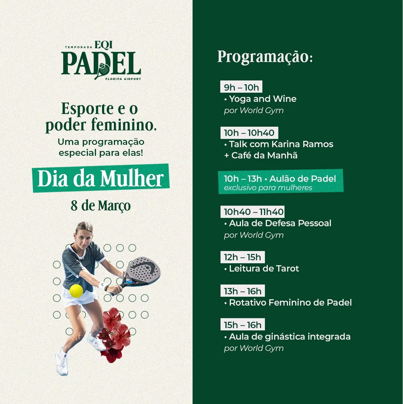 Boulevard 34/12, no Floripa Airport, terá programação especial no Dia da Mulher