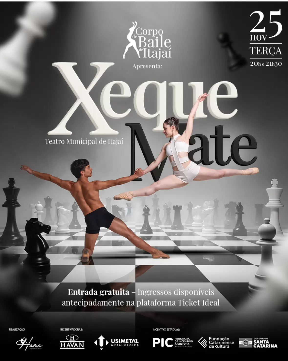 “Xeque-Mate” será apresentado no Teatro Municipal de Itajaí nesta terça-feira (25)
