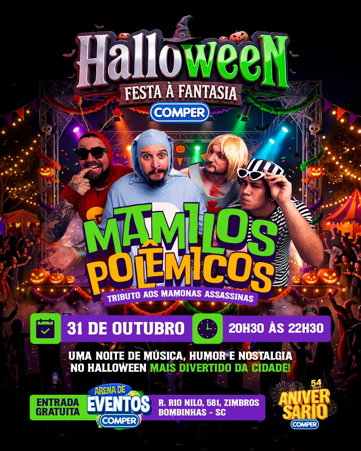 Halloween gratuito terá concurso de fantasias e show em Bombinhas