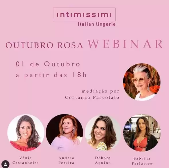 A partir das 18h tem live da Intimissimi em prol do Outubro Rosa