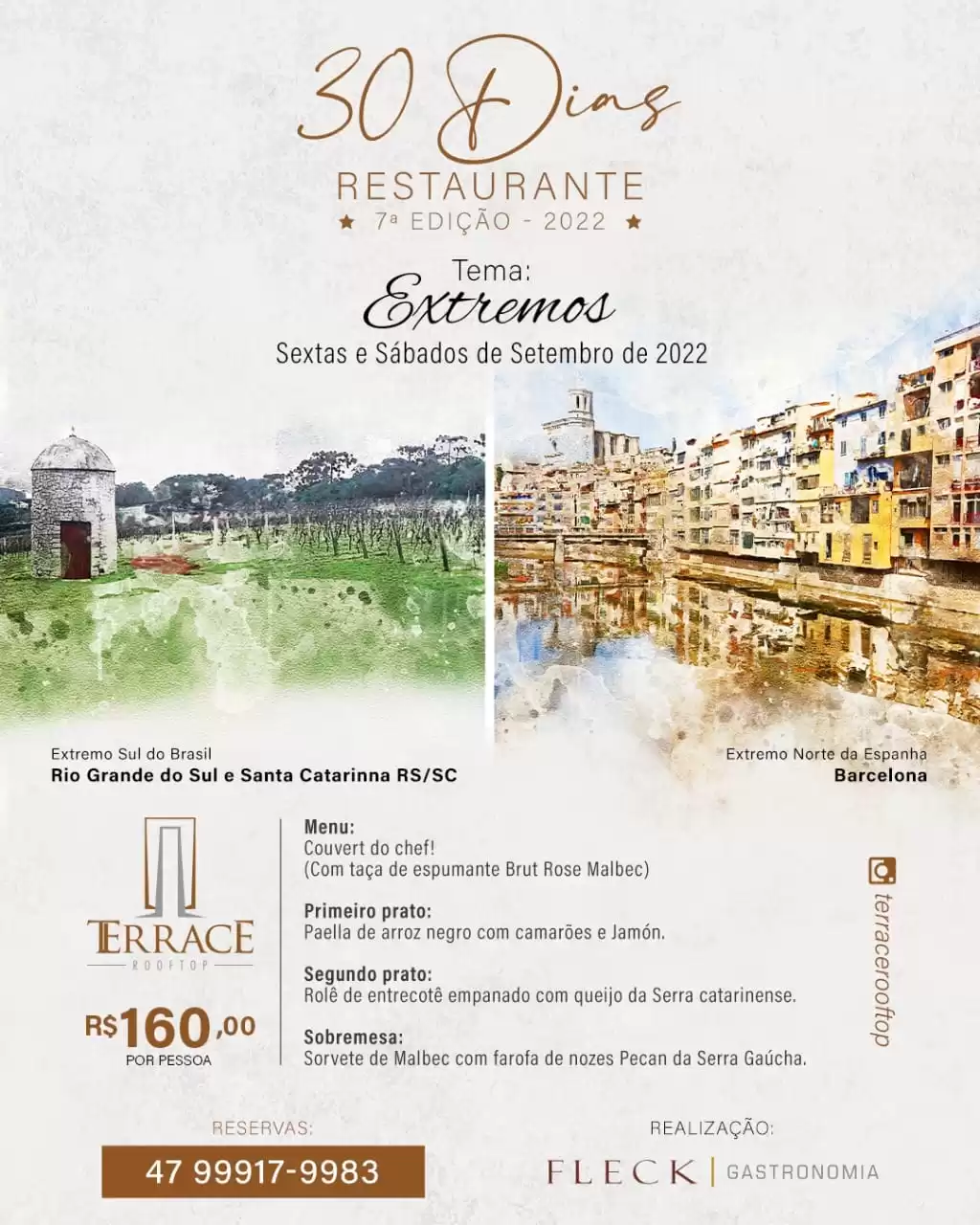 Menu inspirado nos extremos da Espanha e Brasil inicia em setembro no Terrace Bistrô Rooftop