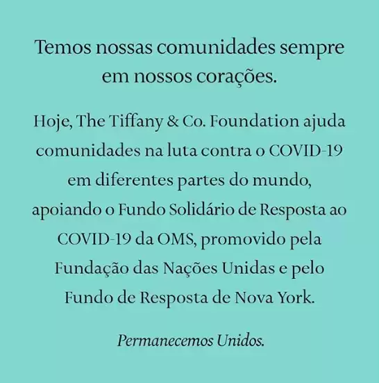Fundação Tiffany&Co. doa 1 milhão de dólares para combater o COVID-19